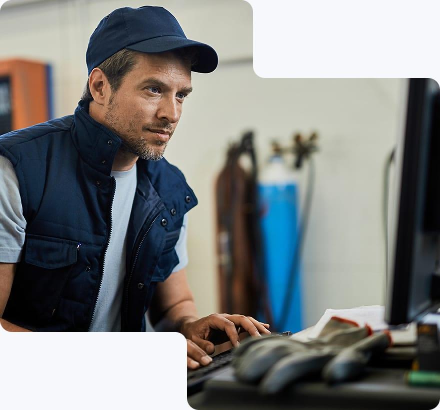 Installer setting up a system at his workstation